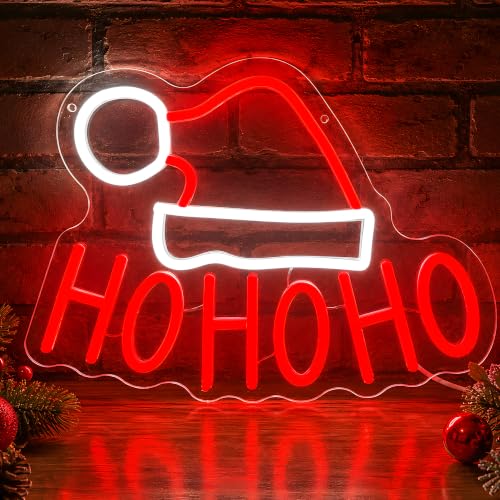 HOHOHO Christmas Neon Sign with Santa Hat - USB Powered LED Wall Decor