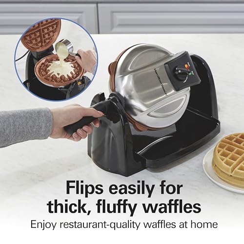 Hamilton Beach Flip Belgian Waffle Maker with Removable Ceramic Grids, Black, Single Flip Design