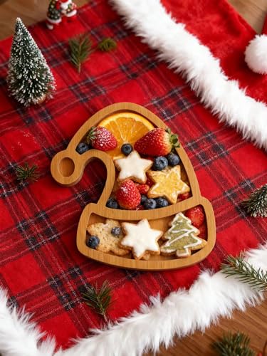 Christmas Hat Cheese Board & Serving Platter - Wooden Fruit Plate & Candy Tray