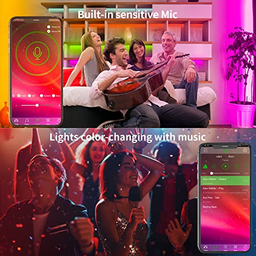 KSIPZE 200ft RGB Music Sync LED Strip Lights with App & Remote, Color Changing, Bluetooth, Flexible Home Decor