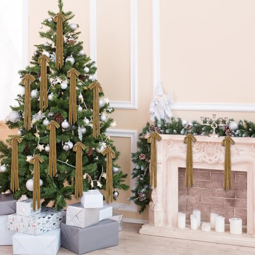 Glitinsel 24 Pcs Khaki Velvet Christmas Tree Bow 10x18 Inches Holiday Decor