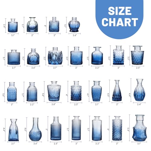 Fixwal Blue Bud Vases Set of 36 – Small Glass Flower Vases for Flowers & Decor