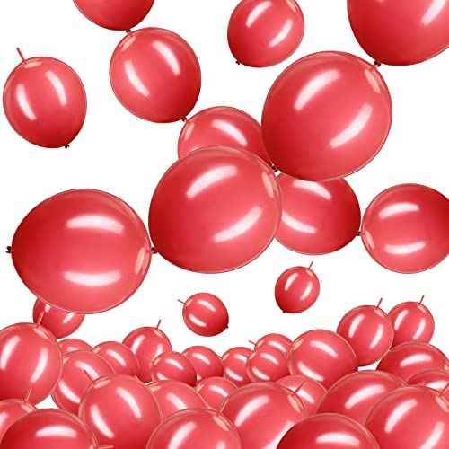 Meanplan 100 Pcs Link Balloon Quick Linking Latex Connected Balloons Linkable for Halloween Thanksgiving Day Carnival Wedding Party Decoration(10 Inch,Red)