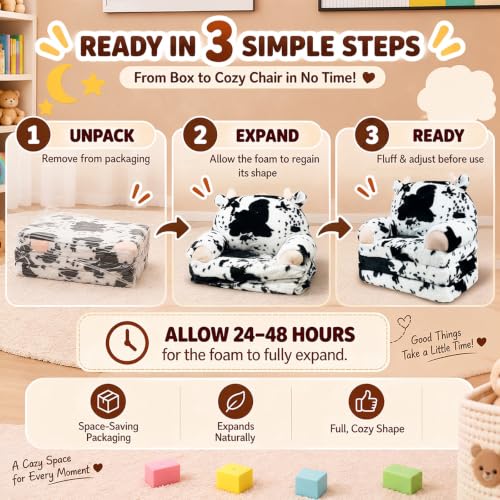 QIUODO Cow Toddler Couch Chair 2-in-1 Foldable Kids Sofa for Bedroom Playroom