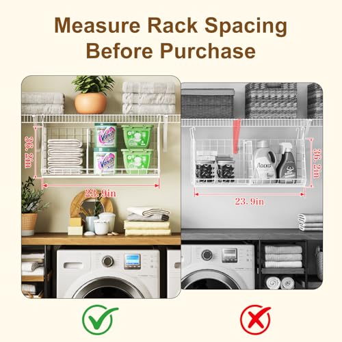 Sonyabecca White 23.62” Extra-Long Under-Shelf Laundry Basket Organizer, 3-Pack