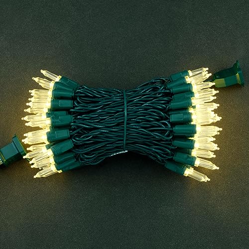 YULETIME 100 Warm White T5 LED Christmas Lights, 33 ft Waterproof, One-Piece Green Wire
