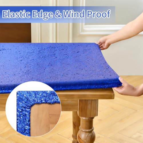 SoarDream Navy Blue Sequin Fitted Tablecloth 30" x 96" - 1 Pack (Elastic Edges)
