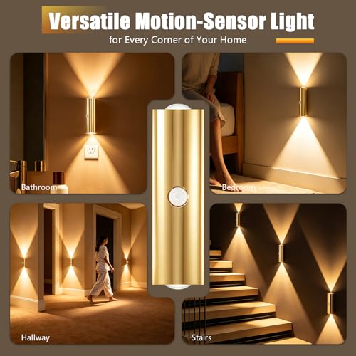 Rechargeable Motion Sensor Wall Light - Gold, 2 Pack, Dimmable, No Wires