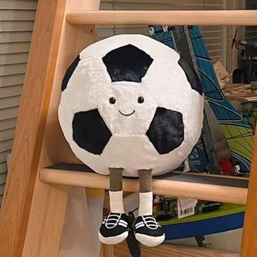 Football Throw Pillow 13.7" Cute Round Sports Plush Pillow Toy Fluffy Soft Throw Pillow for Bedroom Decoration and Boy Girls Children Birthday (White)