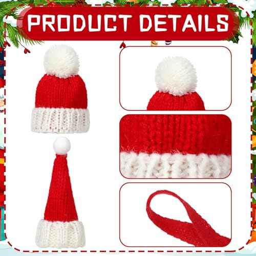 Bencailor 48 Pcs Mini Knit Santa Hats Tiny Christmas Scarf and Hats Set Mini Scarf for Crafts Small Christmas Tree Ornaments Decorations for DIY Craft Art Snowman Doll (Red)