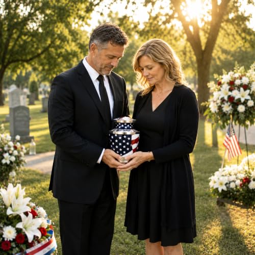 American Flag Urn for Ashes - Large Patriotic Cremation Memorial for Adult Men & Women - Variation: American Flag / Large Adult
