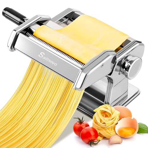 Sailnovo 3-in-1 Pasta Maker with 9-Setting Roller & Cutters - Silver