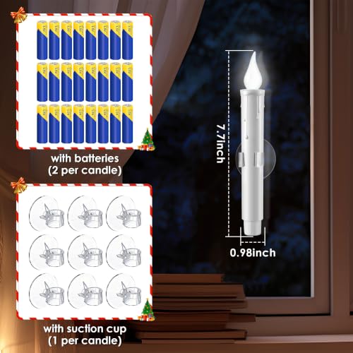 Enhon 12Pcs Dusk-to-Dawn White Window Candles with Batteries (White Bulb) Set