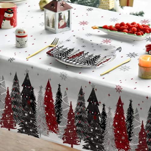 Horaldaily 60 x 60 Inch Red Christmas Tree Tablecloth Square Holiday Decor