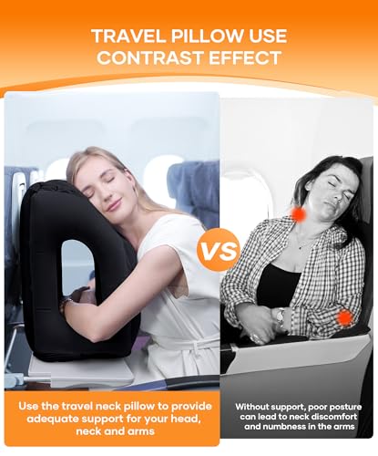 Black Heart-Shaped Inflatable Travel Pillow with Eye Mask & Earplugs - Medium