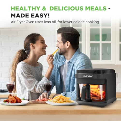 Nutrichef 5.8 Quart Air Fryer Grey - 8 Preset Cooking Modes & Transparent Fry Bowl