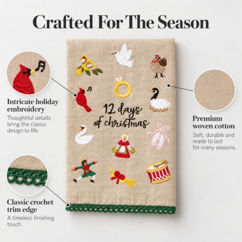 Mud Pie 12 Days of Christmas Embroidered Kitchen Towel, 21x14in Chambray