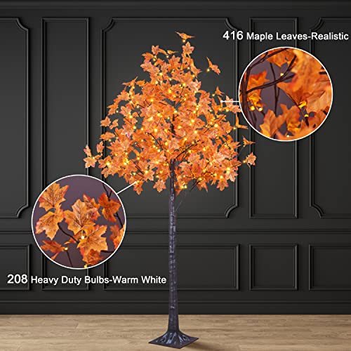 7FT LED Lighted Maple Tree with 208 Warm White Lights for Fall & Holiday Decor - Orange, Indoor & Outdoor