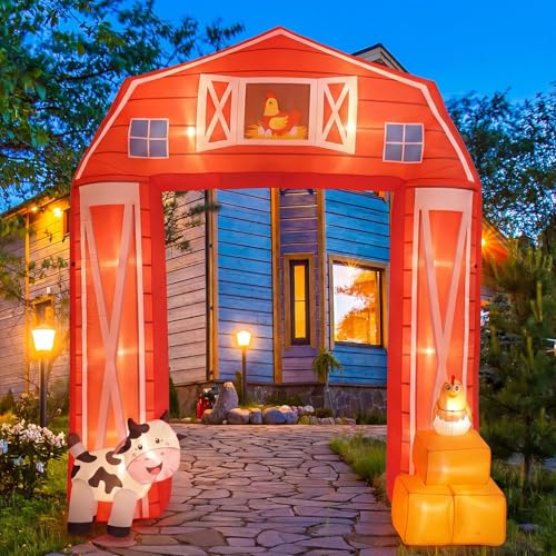 Farm Animals Inflatable Archway with LED Lights - 10ft Outdoor Party Decor - Farmhouse Theme, Waterproof & Easy Setup