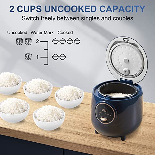 Bear 1.2L Blue Mini Rice Cooker with One-Button Control, Nonstick, Keep Warm