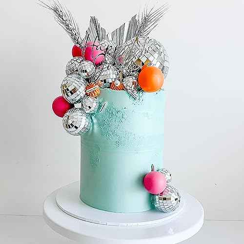 45 PCS 0.78Inch 1.57Inch 2.36Inch 3.54Inch Disco Ball Cake Decoration Ornaments Reflective Mirror Ball Cake Decoration 70s Disco Themed Party Decoration for Christmas Tree Dance Music