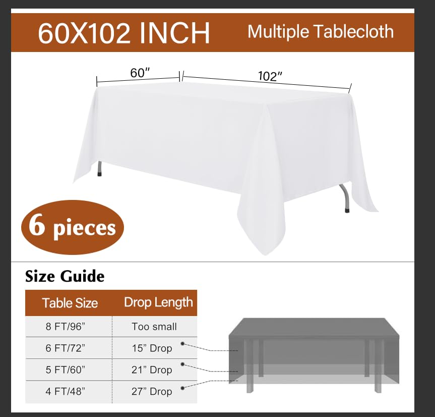 OUDIS Black Table Cloth Rectangle 2 Pack 60 x 102 Inches Stylish Polyester Fabric Table Covers for Wedding, Party, Banquet Perfect for 6ft Tables and Every Occasion