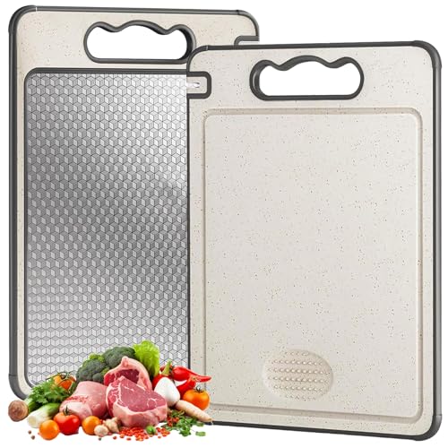 Titanium Double-Sided Cutting Board with Juice Groove for Kitchen Food Prep