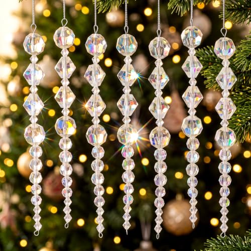 12 Pc Crystal Icicle Christmas Ornaments, Acrylic Bead Hanging Decor