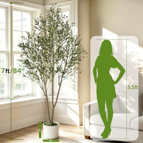 7FT Artificial Olive Tree with Planter & Basket - Green, Indoor Faux Tree