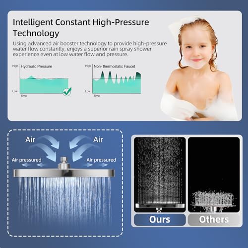 14-Inch Rain Shower Head with Handheld Spray - Polished Chrome, Low Profile Extension