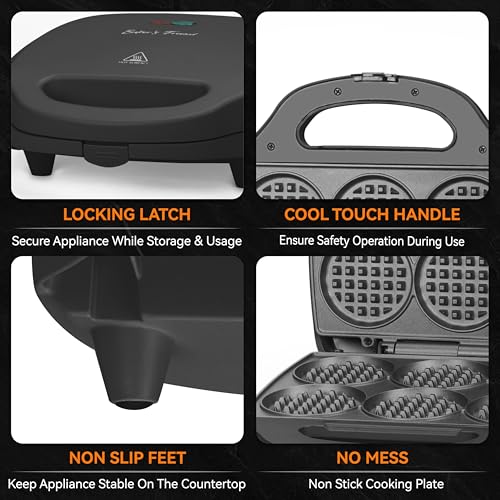 Mini Waffle Maker Graphite - Multi Mini Waffle Iron, 6 Waffles, Non-Stick