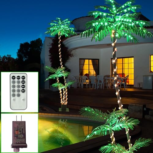 SOSHOT 7FT Lighted Artificial Palm Tree with Three Trunks - Electric Version for Indoor & Outdoor Decor
