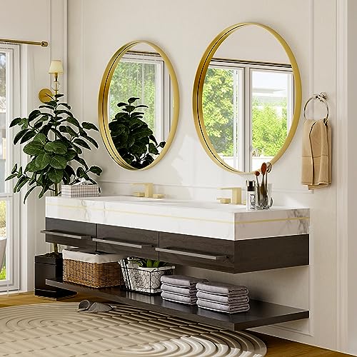 Gold 24-Inch Round Wall Mirror with Metal Frame - Modern Bathroom & Vanity Decor Variation of THIS listing