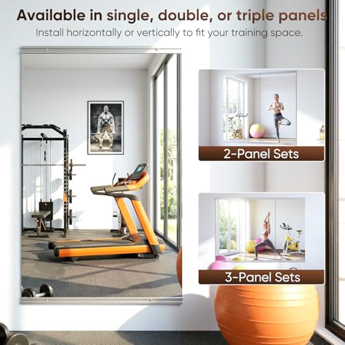 Antok 48x24 Inch Wall-Mounted Gym Mirrors Set 2PCS Frameless Full-Length