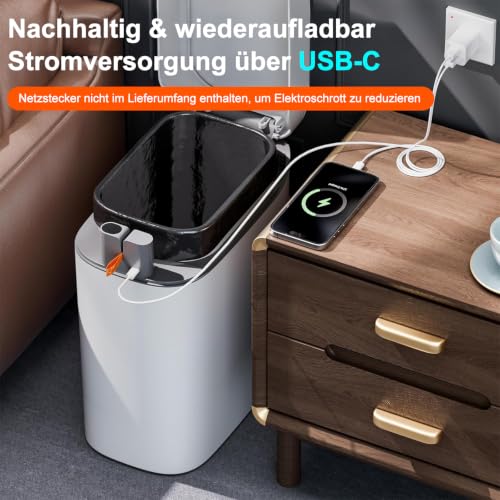 Automatic Rechargeable 3 Gallon Bathroom Trash Can with Lid - Touchless & Hygienic