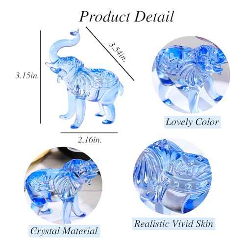 Crystal Blue Elephants Figurines Glass Decor Animal Figurines, Elephant Gifts for Women Collectible Figurines Paperweights Birthday for Mom Friends