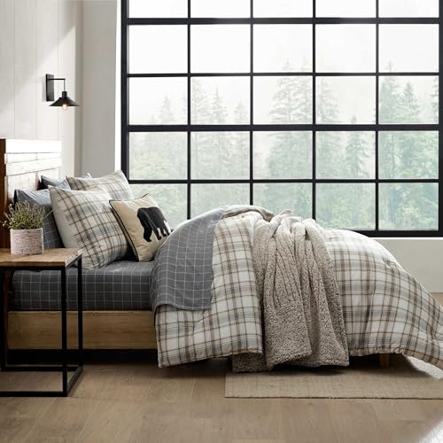 Queen Size Comforter Set with Shams - Ashland Plaid Brown - Rustic Bedding