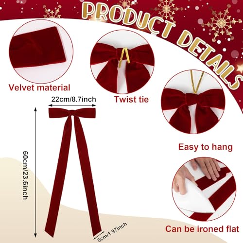6 PCS Large Velvet Bows for Christmas Tree 23.6x8.7 Inch Rustic