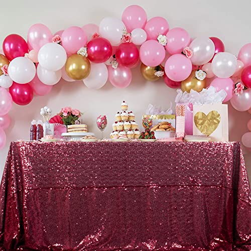 132" x 90" Burgundy Sequin Tablecloth - Rectangular Glitter Wedding & Party Decor