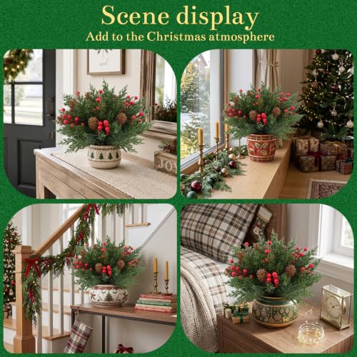 45 Pcs Christmas Artificial Pine Branches with Red Berries & Pine Cones - Holiday Decor