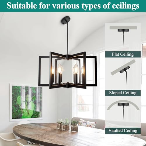 Bairth 20-62 Inch Adjustable Black 6-Light Farmhouse Kitchen Chandelier