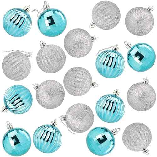 Juvale Aqua Mini Shatterproof Glitter & Mirror Ball Ornaments - 1.5-Inch Teal & Silver 48-Pack - Shatterproof Ornaments for Mini Tree