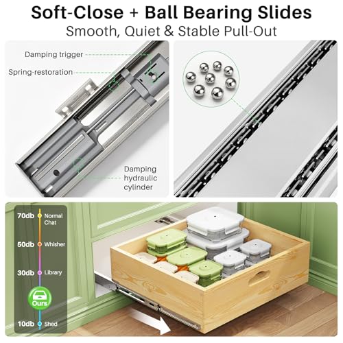 Pull Out Cabinet Organizer, Soft Close Slide Solid Wooden
