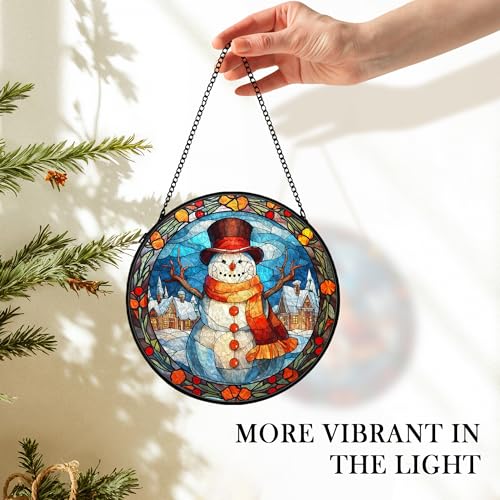 CVJUTF Snowman Suncatcher - 7.9in Stained Glass Window Hanging Decor (Snowman Variant)