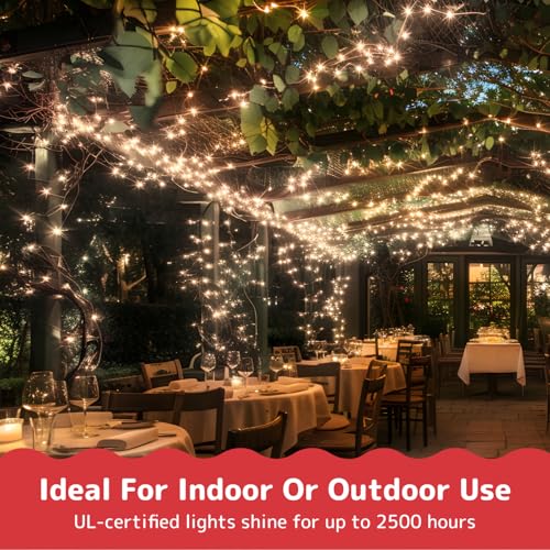 PREXTEX 200 Count Clear 40 ft Warm White Christmas Lights with White Wire - Indoor/Outdoor