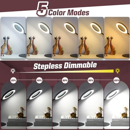 10X Magnifying Glass with Light and Stand, 5 Color Modes Stepless