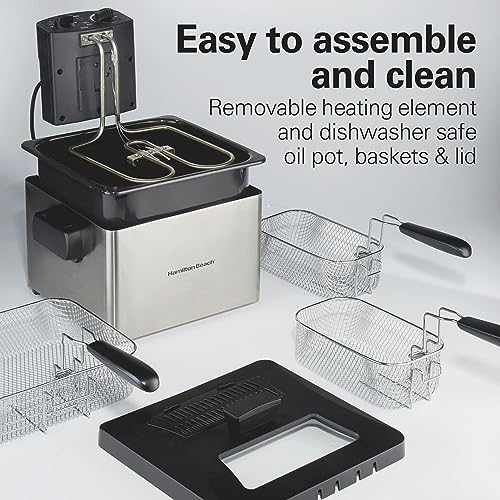 Hamilton Beach 4.5L Deep Fryer with 3 Baskets, Stainless Steel, Adjustable Temp