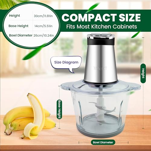 BUMET 800W Food Chopper with Dual 12-Cup Bowls & LED Timer, 6-Blade Kitchen Food Processor