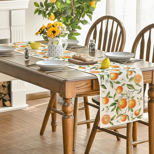 Artoid Mode 13x120 Inch Orange Wildflowers Leaves Summer Table Runner for Dining & Party Decor