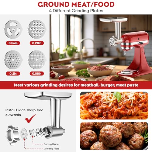 Silver & White Meat Grinder & Slicer Attachments for KitchenAid Mixer